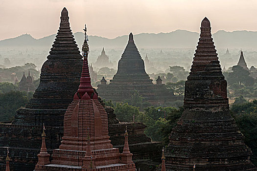 风景,塔,庙宇,地点,日出,晨光,蒲甘,曼德勒,区域,缅甸,亚洲