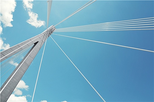 现代,线缆,桥,蓝天