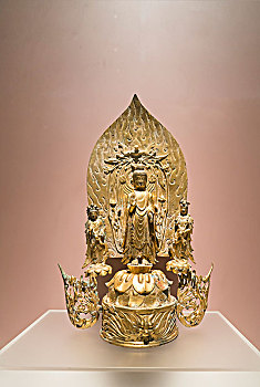 鎏金佛菩萨三尊铜造像