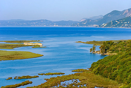 要塞,嘴,运河,后面,科孚岛,国家公园,爱奥尼亚海,阿尔巴尼亚,欧洲