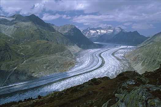 冰河,移动,阿尔卑斯山,展示,侧面,沃利斯,瑞士