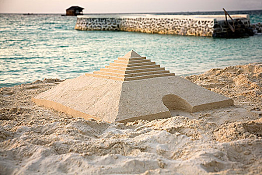 沙子,金字塔,海滩