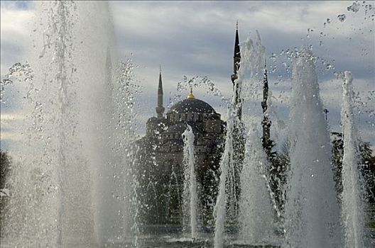 喷水池,蓝色,清真寺,伊斯坦布尔,土耳其