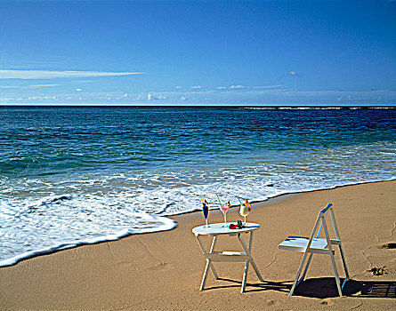 白色,椅子,桌子,鸡尾酒,海滩,夏威夷,美国