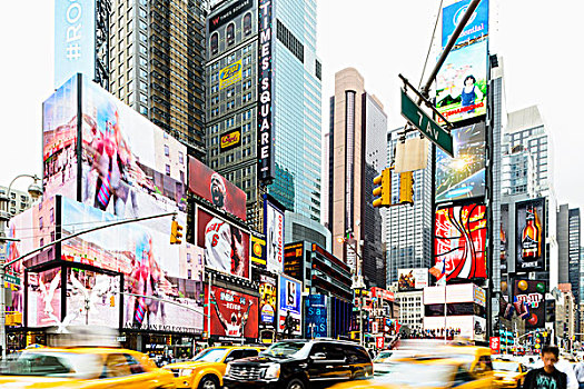 忙碌,交通,出租车,流动,第7大道,时代广场,百老汇,纽约,美国