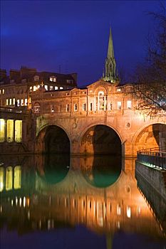 桥,罗马浴室,沐浴,英格兰,黄昏