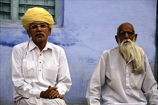 两个,男人,黄色,缠头巾,光头,长,胡须,拉贾斯坦邦,印度