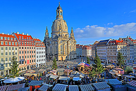 圣诞市场,诺伊马克特,圣母大教堂,德累斯顿,萨克森,德国,欧洲