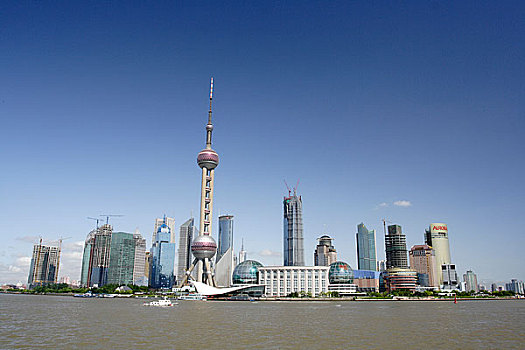 上海浦东的东方明珠电视塔,黄浦江的景色