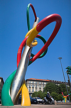 针,线,雕塑,广场,米兰,伦巴底,意大利