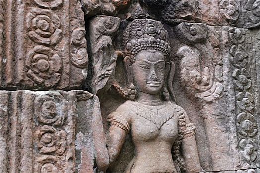 雕塑,印度人,神,女神,吴哥窟,庙宇,收获,柬埔寨,东南亚