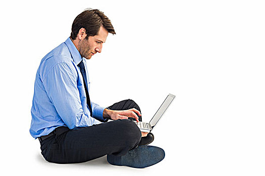 商务人士,坐在地板上,工作,笔记本电脑