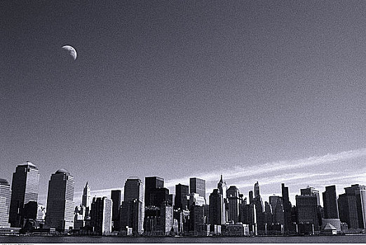 曼哈顿,天际线,月亮,纽约,美国