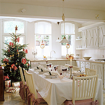 喜庆,桌面布置,圣诞树,厨房