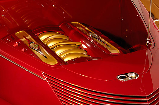 红色,经典,风情,福特汽车,敞蓬车,汽车,引擎盖,暴露,引擎,涂绘,金色