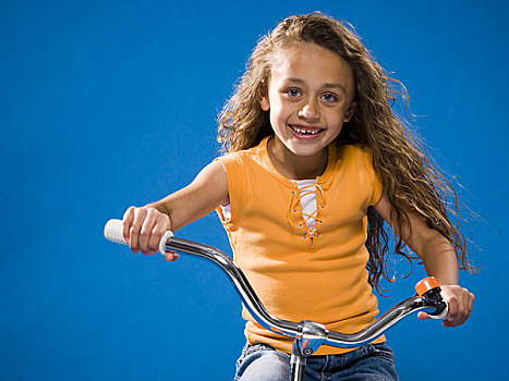 女孩,骑自行车,微笑