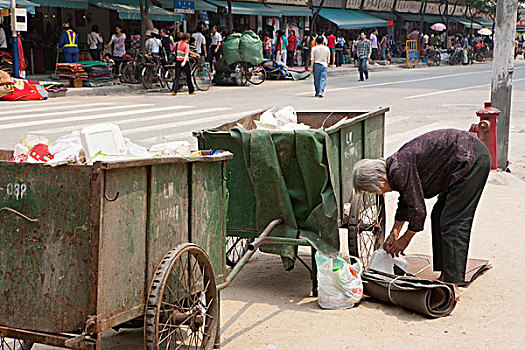垃圾,收集,道路,购物街,广州,中国