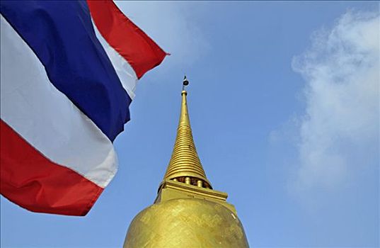 镀金,佛塔,泰国,旗帜,金色,曼谷,东南亚,亚洲