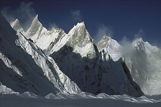 石头,尖顶,风暴,上升,高处,喀喇昆仑山,巴基斯坦