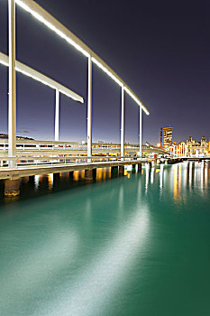 风景,兰不拉,码头,贝尔港,水岸,夜晚,巴塞罗那,加泰罗尼亚,西班牙