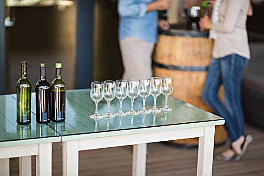 桌子,葡萄酒,葡萄酒杯,正面,群体,汇集,葡萄园