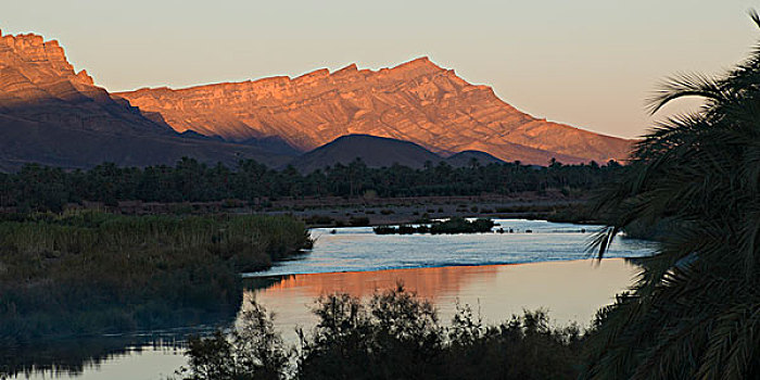河,山,日落,阿特拉斯山脉,摩洛哥