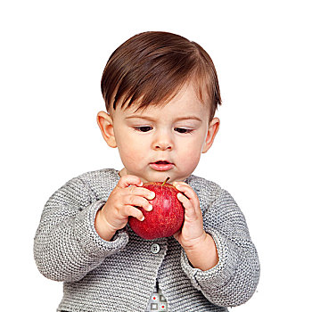 可爱,女婴,看,红苹果