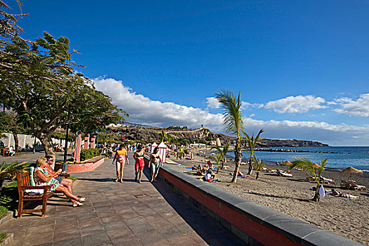 海滩,散步场所,特内里费岛,加纳利群岛,西班牙,欧洲