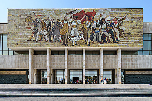 壁画,高处,入口,国家,历史,博物馆,阿尔巴尼亚,五个,艺术家,地拉那