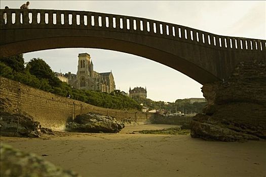 拱桥,海滩,大教堂,背景,港口,比亚里茨,法国