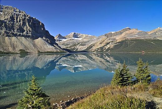 反射,落基山脉,弓湖,班芙国家公园,艾伯塔省,加拿大,北美