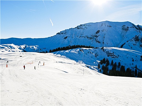 滑雪道,雪,斜坡,山,晴天