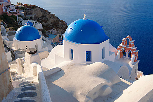 蓝色,球形,拜占庭风格,东正教,教堂,锡拉岛,基克拉迪群岛,希腊,欧洲
