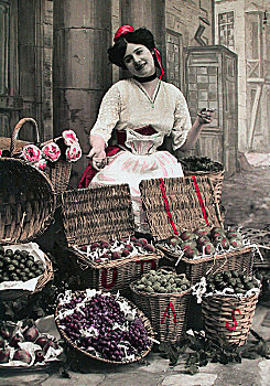 市场,女人,水果,卖花人,20世纪10年代,德国,欧洲