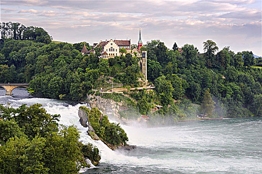 风景,瀑布,城堡,劳芬,沙夫豪森,瑞士,欧洲