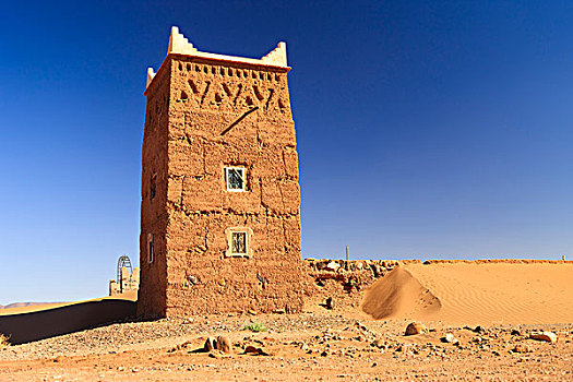 塔,靠近,沙丘,扎古拉棉,摩洛哥