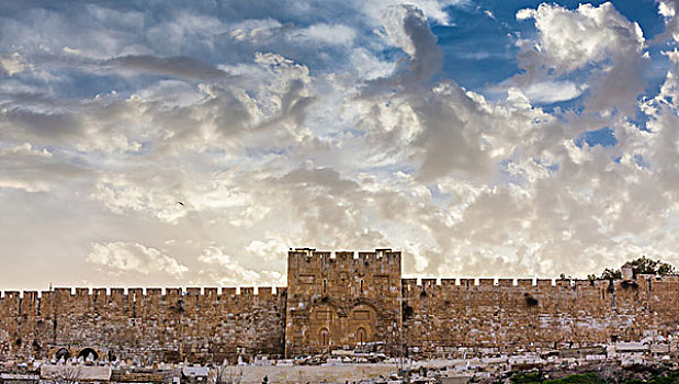 以色列,阴天,高处,东方,大门,老城,耶路撒冷