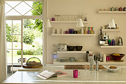 厨房,展示,架子,玻璃器皿