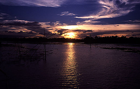 风景,湖,太阳,孟加拉