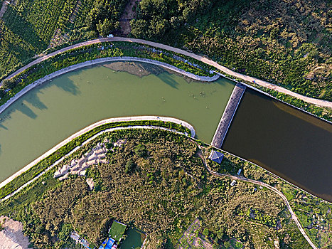 航拍郑州高新区天德湖湖心岛,双湖科技城