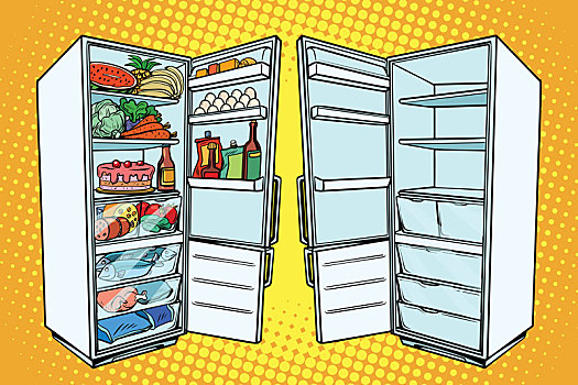 两个,冰箱,一个,食物,空