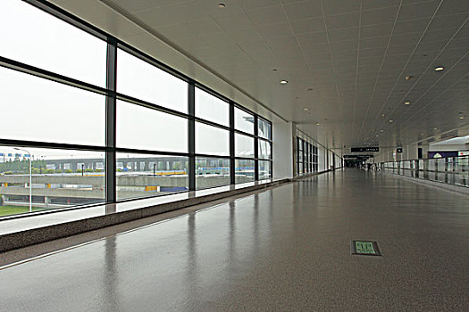 飞机场候机楼走廊,上海浦东机场,建筑内部