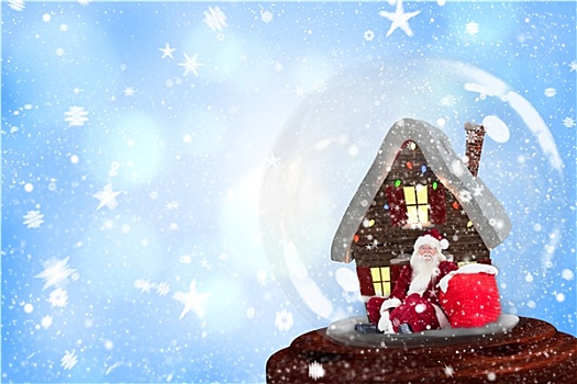 合成效果,图像,圣诞老人,坐,雪中,球体