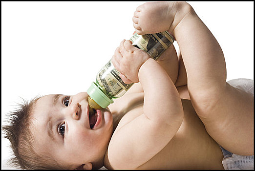 婴儿,用瓶子喝,美元