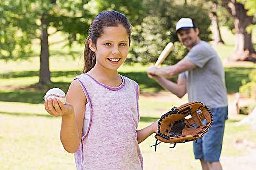 父亲,女儿,玩,棒球