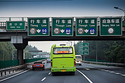 巴士,旅行,高速公路,标识,桥,北京,中国,亚洲