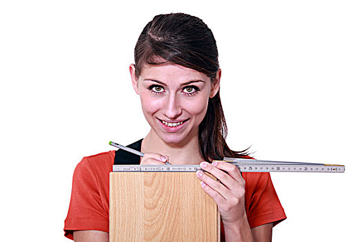 女人,测量,地面,木板
