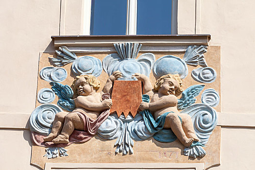建筑,老建筑,两个,蓝色,装饰,街道,布拉格,捷克共和国