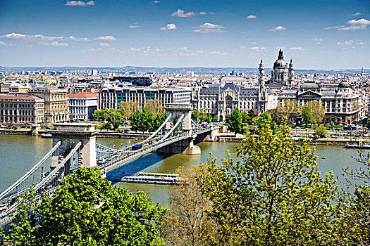 链索桥,上方,多瑙河,害虫,布达佩斯,匈牙利,欧洲