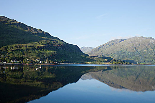 反射,山峦,水中,杜希湖,高地地区,苏格兰